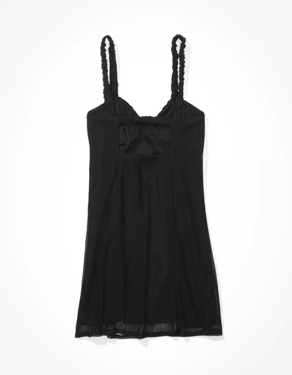 Mini Robe American Eagle AE Ruched Mesh Slip Noir Femme | NCP-07798961